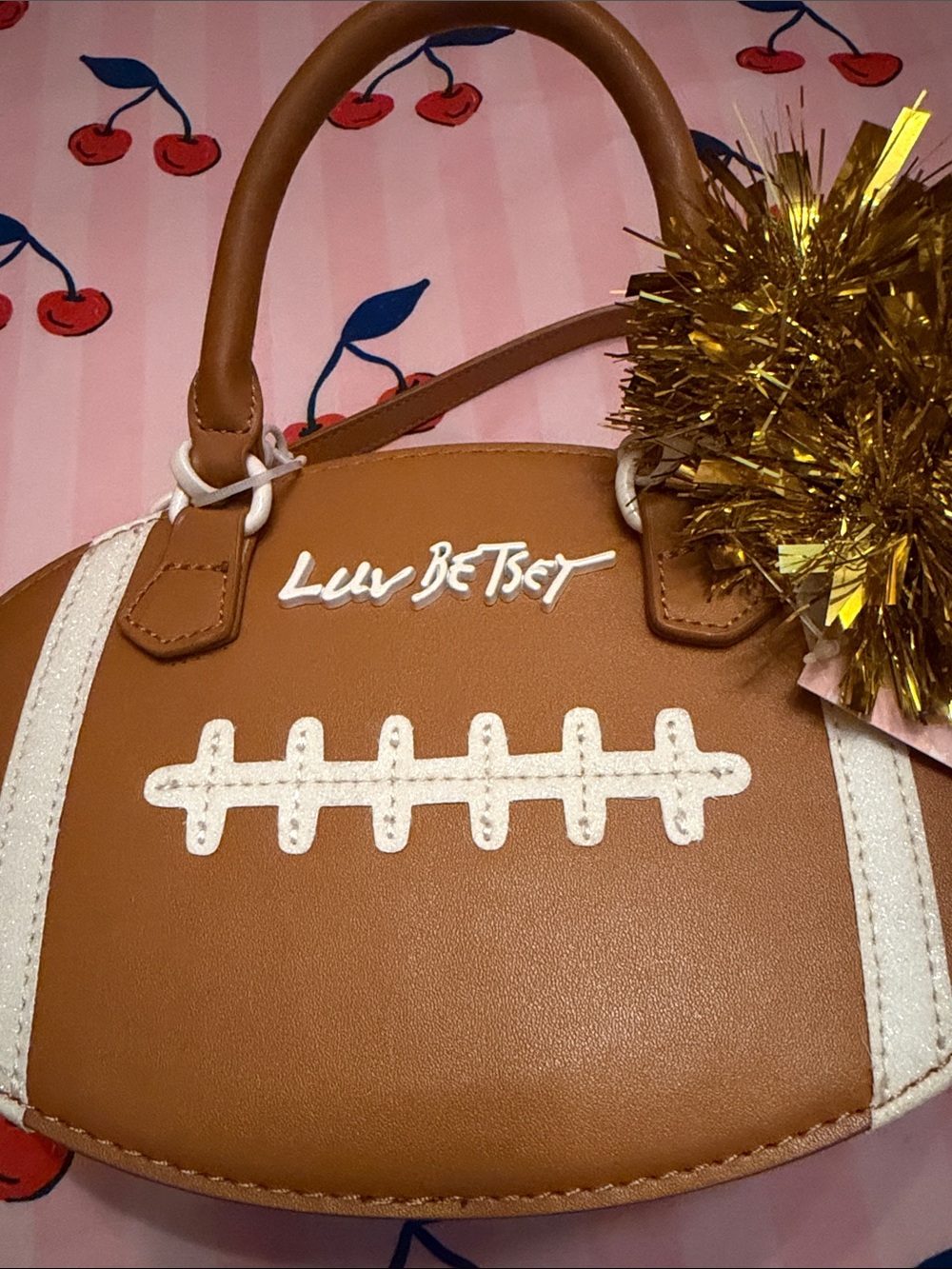 Betsey Johnson Football Crossbody Bag in Brown with Gold PomPoms.🏈 - Picture 2 of 11